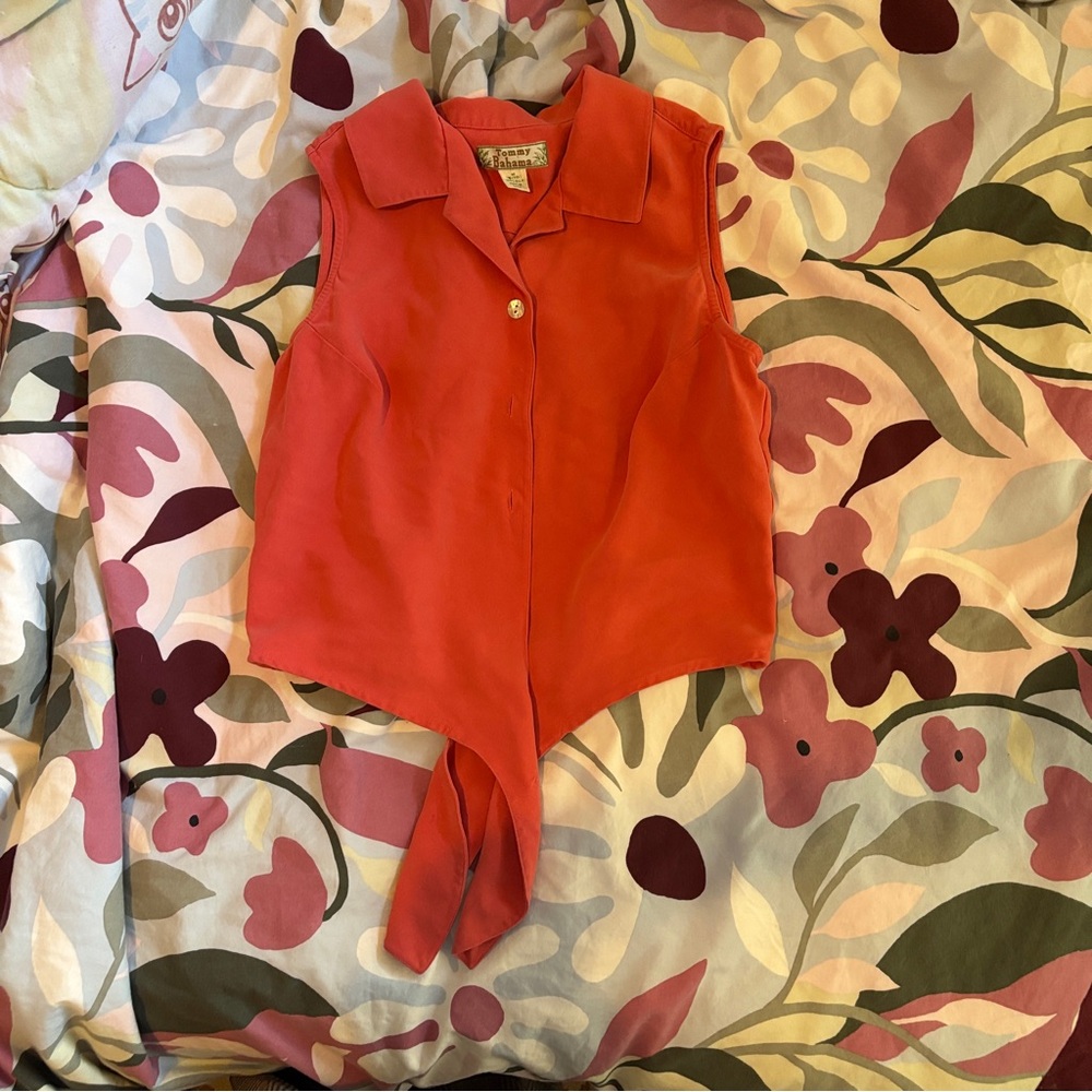 Vintage Tommy Bahama' Coral Tie-Front Sleeveless Top